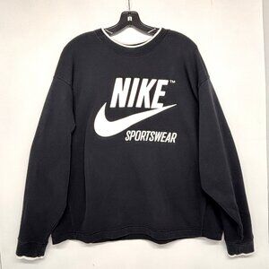 Nike Sportswear Fleece Pullover Sweatshirt Athletic Crop Boxy Black White Wom XL